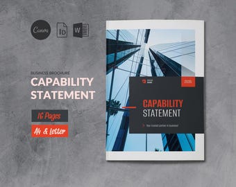 Business Capability Statement Template Canva Editable, Corporate Brochure Business Profile, Word 16Pag Leaflet Business Document Government