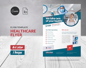 Medical Health Care Service Flyer Template, Canva Editable Healthcare Flyer, Medical Care Business, Hospital Service Poster, Clinic Leaflet