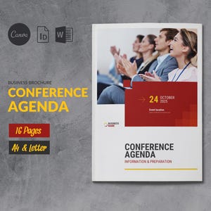 Event Conference Brochure Template, Canva Conference Agenda, Conference Event Organizer Brochure, Schedule Business Event Program