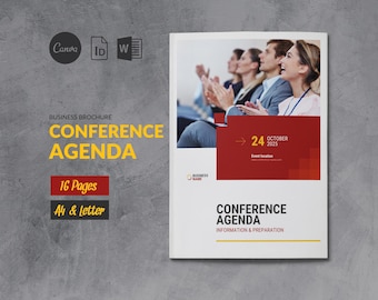 Event Conference Brochure Template, Canva Conference Agenda, Conference Event Organizer Brochure, Schedule Business Event Program