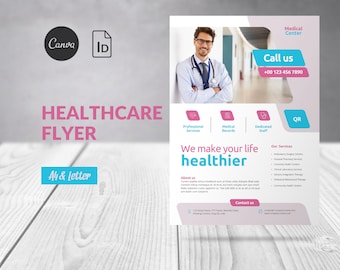 Medical Business Flyer Template Canva, Health Care Service Flyer Canva Editable, Healthcare Flyer Design, Marketing Template Hospital Clinic