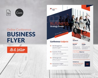 Business Conference Flyer, Event Flyer Template Canva Marketing Online,  Business Event Conference Flyer, Event Poster Meeting Program