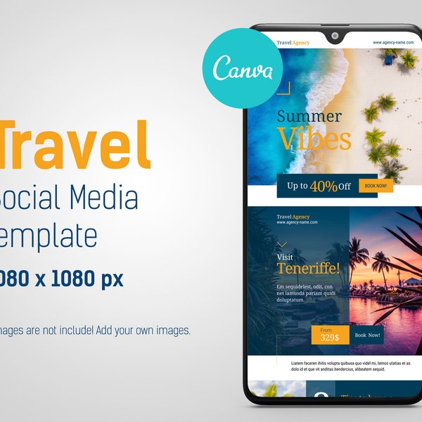 Travel Agent Instagram Post Templates, Canva Social Media Template Travel Agent Marketing, Branding Travel Blogger Influencer Instagram Feed