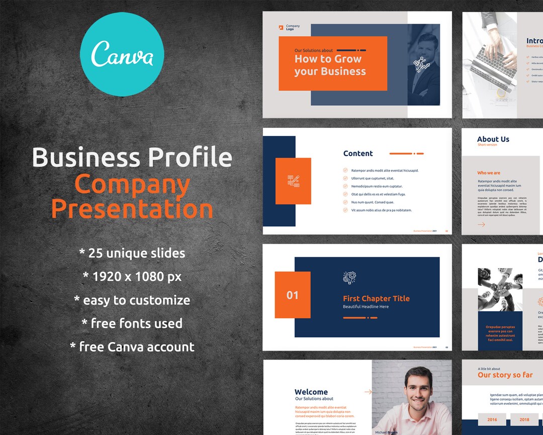 Business Profile Presentation Canva Template Pitch Slidedeck Etsy