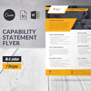 Capability Statement Template Canva, Corporate Flyer, Business Capability Statement, Marketing Business Template Word, Short Company Profile