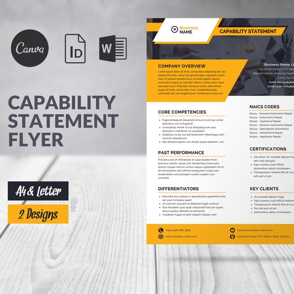 Capability Statement Template Canva, Corporate Flyer, Business Capability Statement, Marketing Business Template Word, Short Company Profile