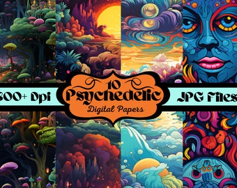 Modèles sans soudure psychédéliques, papier numérique, sublimation haute résolution 12 x 12, tissu Scrapbook Junk Journal, fond, Trippy imprimable