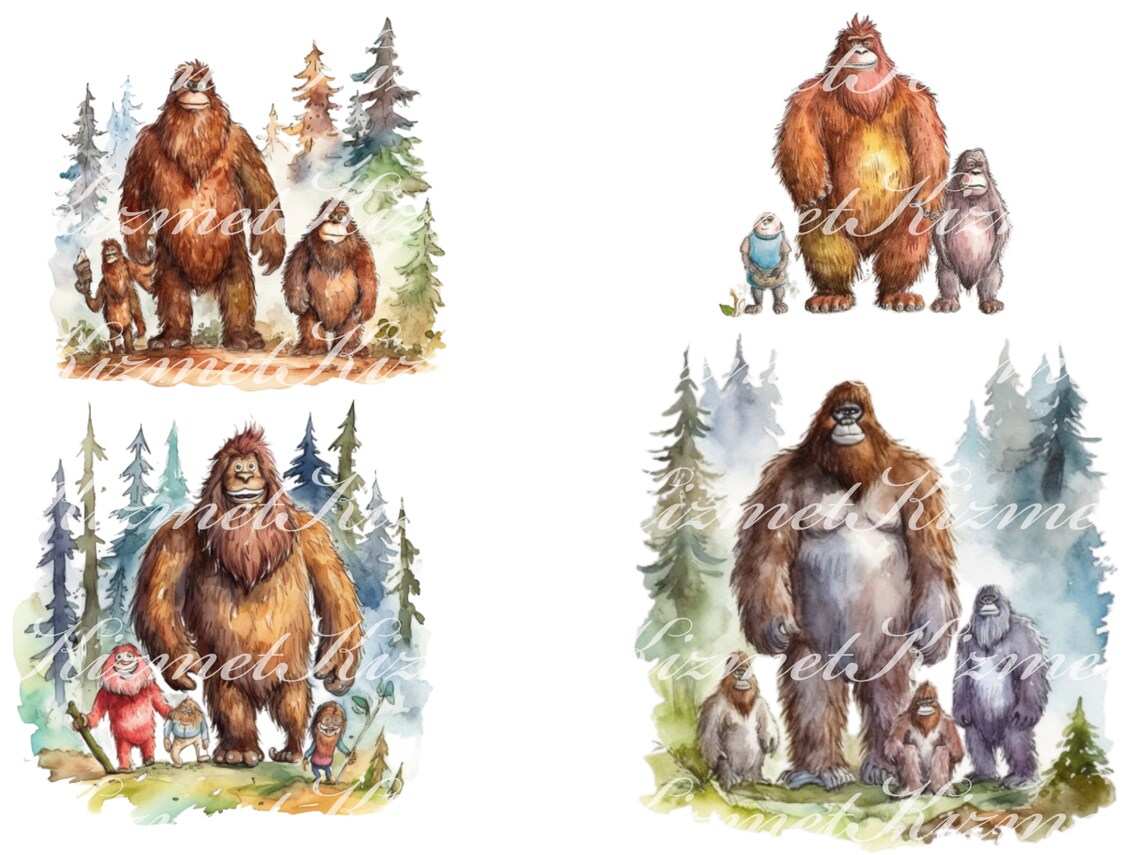 Set of 23 Bigfoot Watercolor Clipart PNG Files, Digital Downloads for ...
