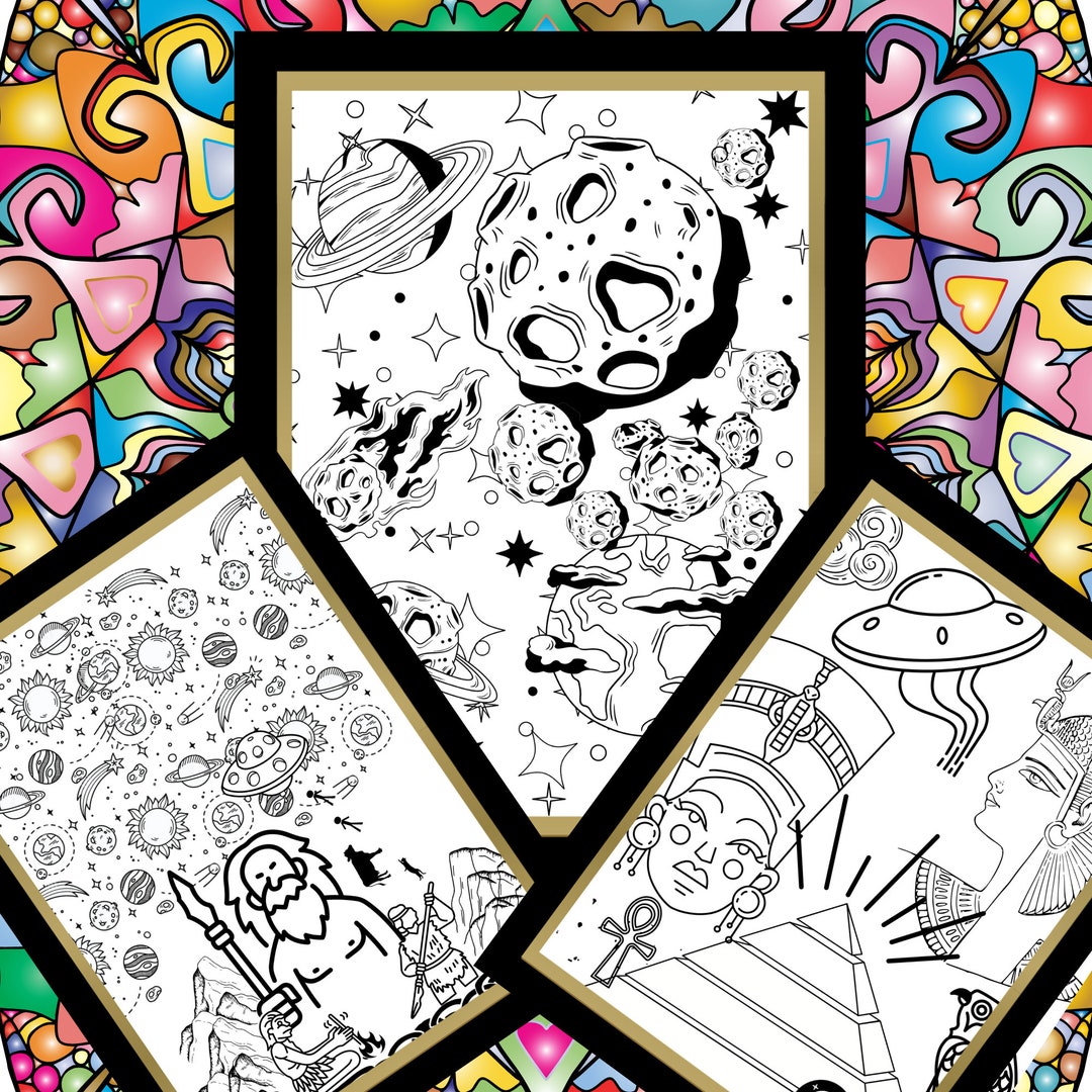 Spacey UFO Coloring Pages - Etsy