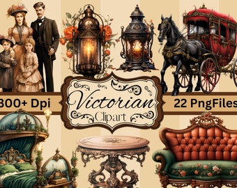 Set van 22 hoge kwaliteit Victoriaanse clipart-bestanden. Grote Png 10x12.5 Digitale downloads Sublimatie, T-shirts, Wall Art Elk project, meubels