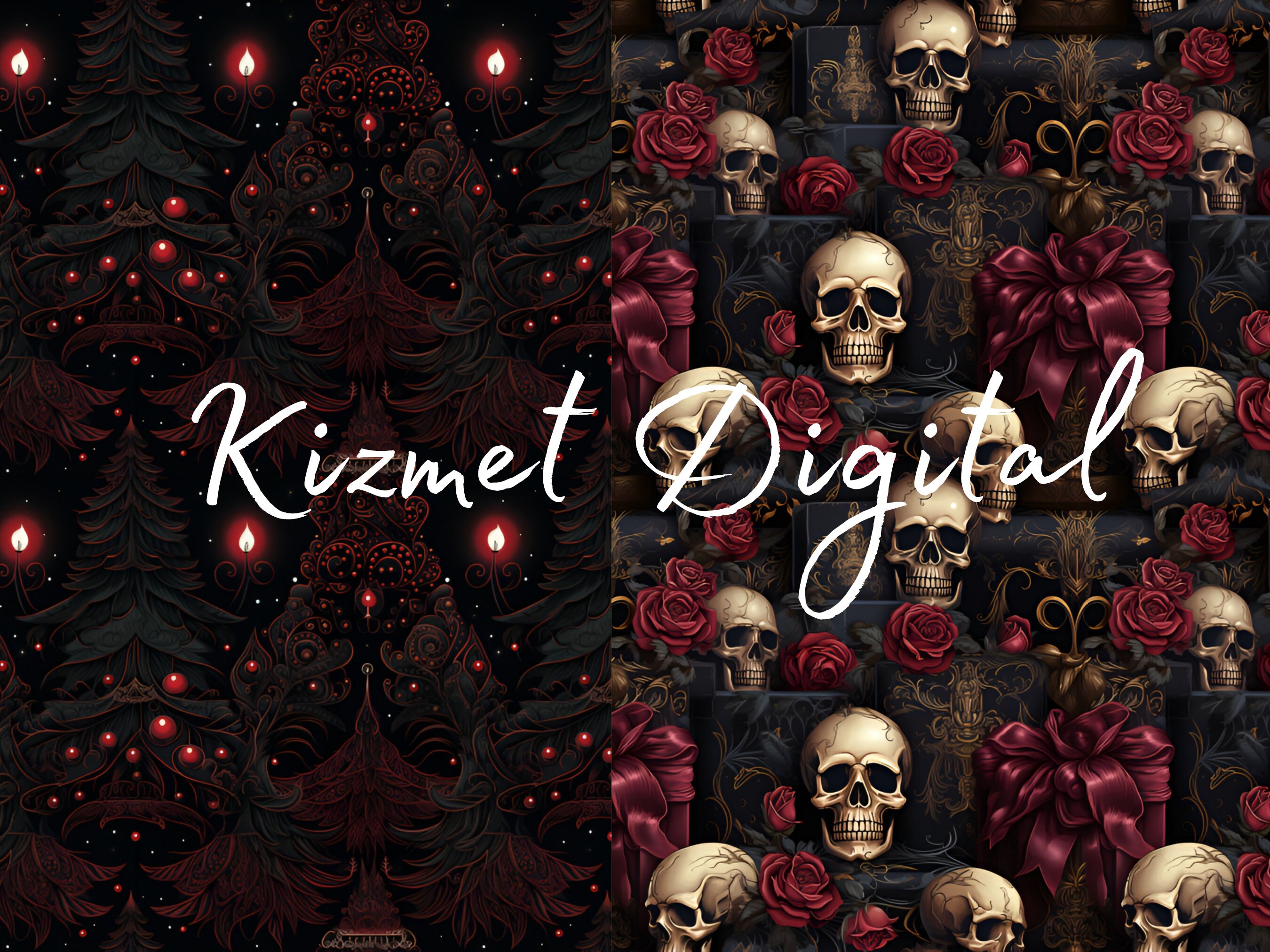 10 Gothic Christmas Wallpapers, Seamless Pattern, Gothic Digital Paper ...