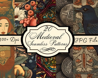 Medieval/Renaissance Themed Seamless Pattern, Digital Download Paper, 12x12, Sublimation Scrapbook Journal, Wallpaper, Medieval Printables