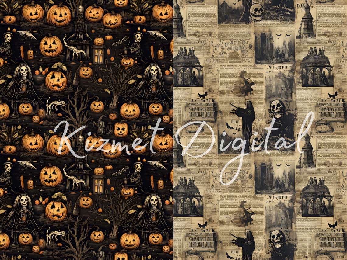 10 Vintage Halloween Seamless Patterns, 12x12 Digital Papers ...