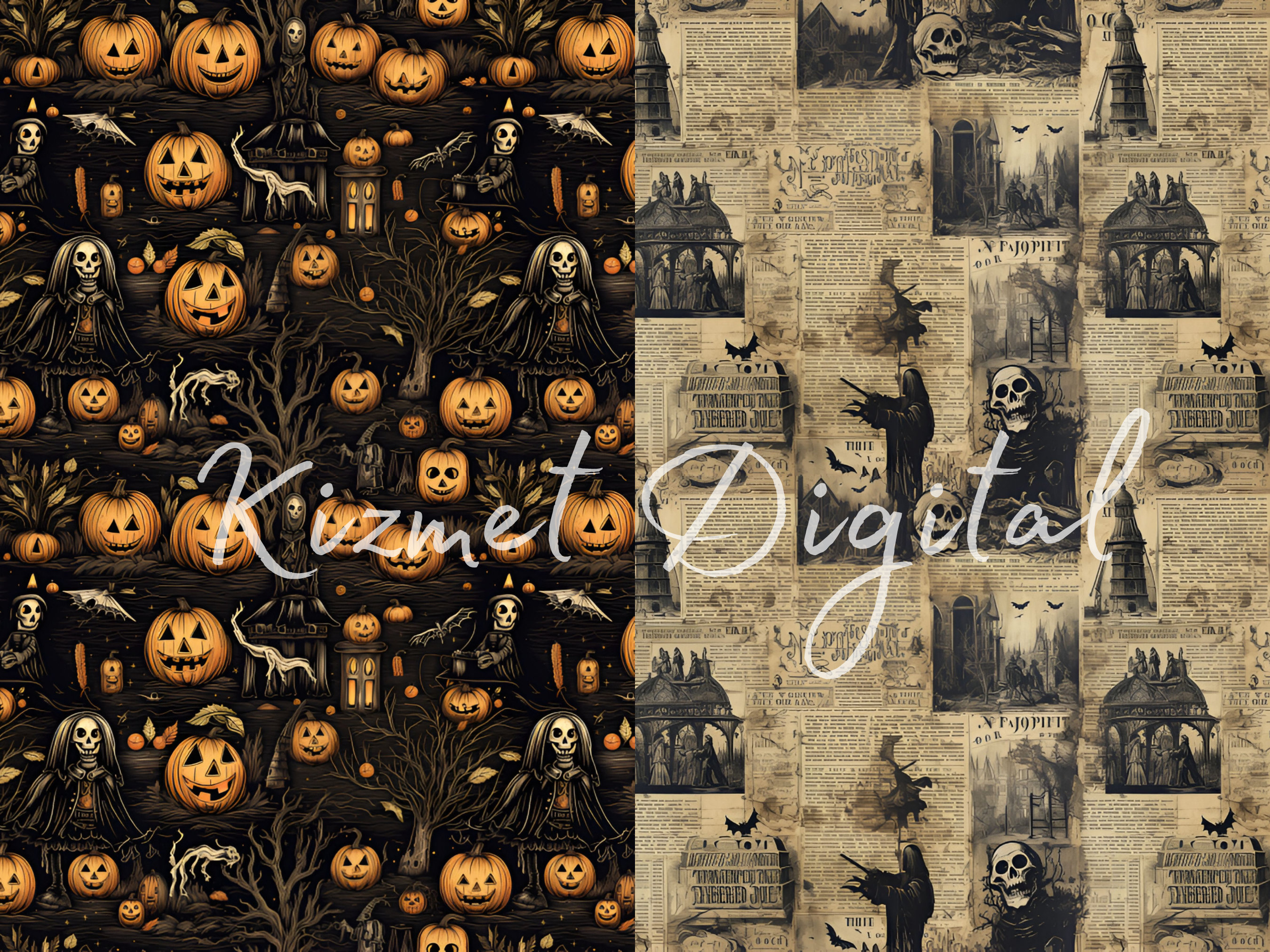 10 Vintage Halloween Seamless Patterns, 12x12 Digital Papers ...
