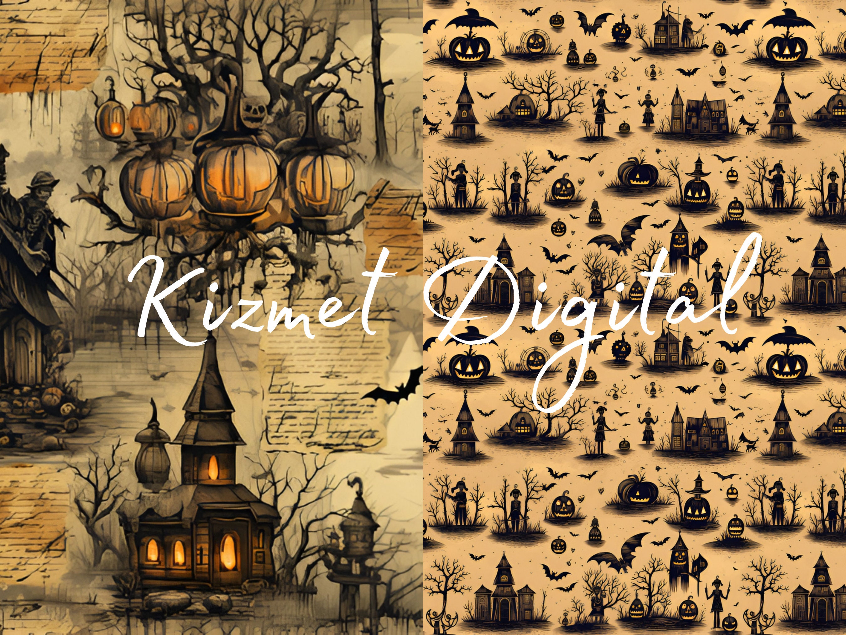 10 Vintage Halloween Seamless Patterns, 12x12 Digital Papers ...