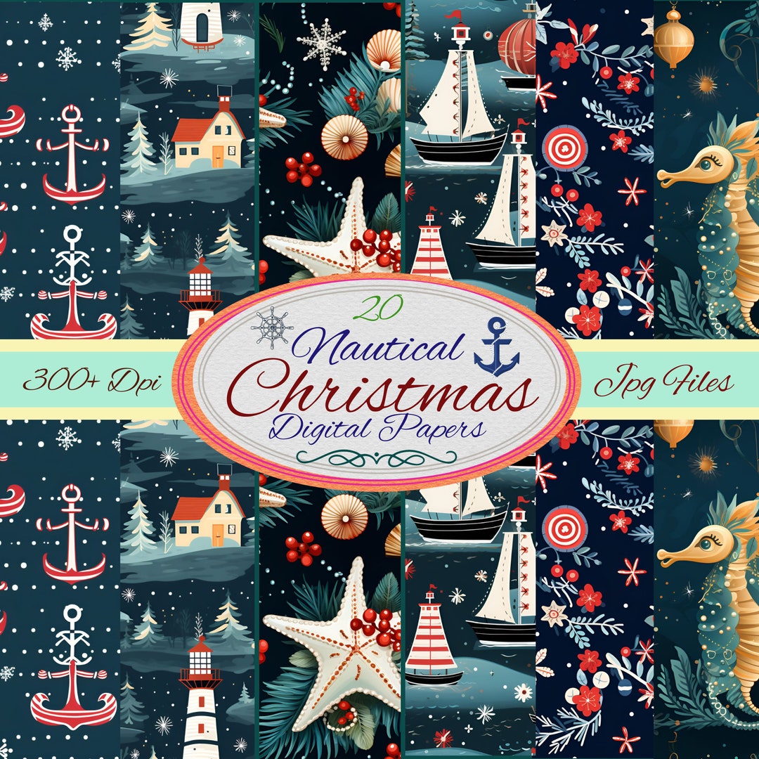 20 Nautical Christmas Seamless Patterns, Digital Paper, Coastal, 12x12, Sublimation, Fabric ...