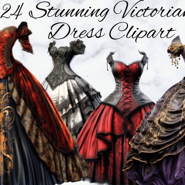 Gothic Dress Set of 24 High Quality Victorian Clipart Png Files. Large 10x12.5 Digital Downloads Sublimation, T shirts, Wall Art Any Project