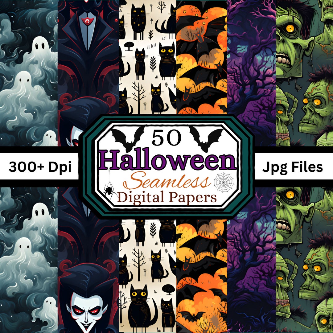 50 Halloween Seamless Patterns Bundle, 12x12 Digital Papers ...