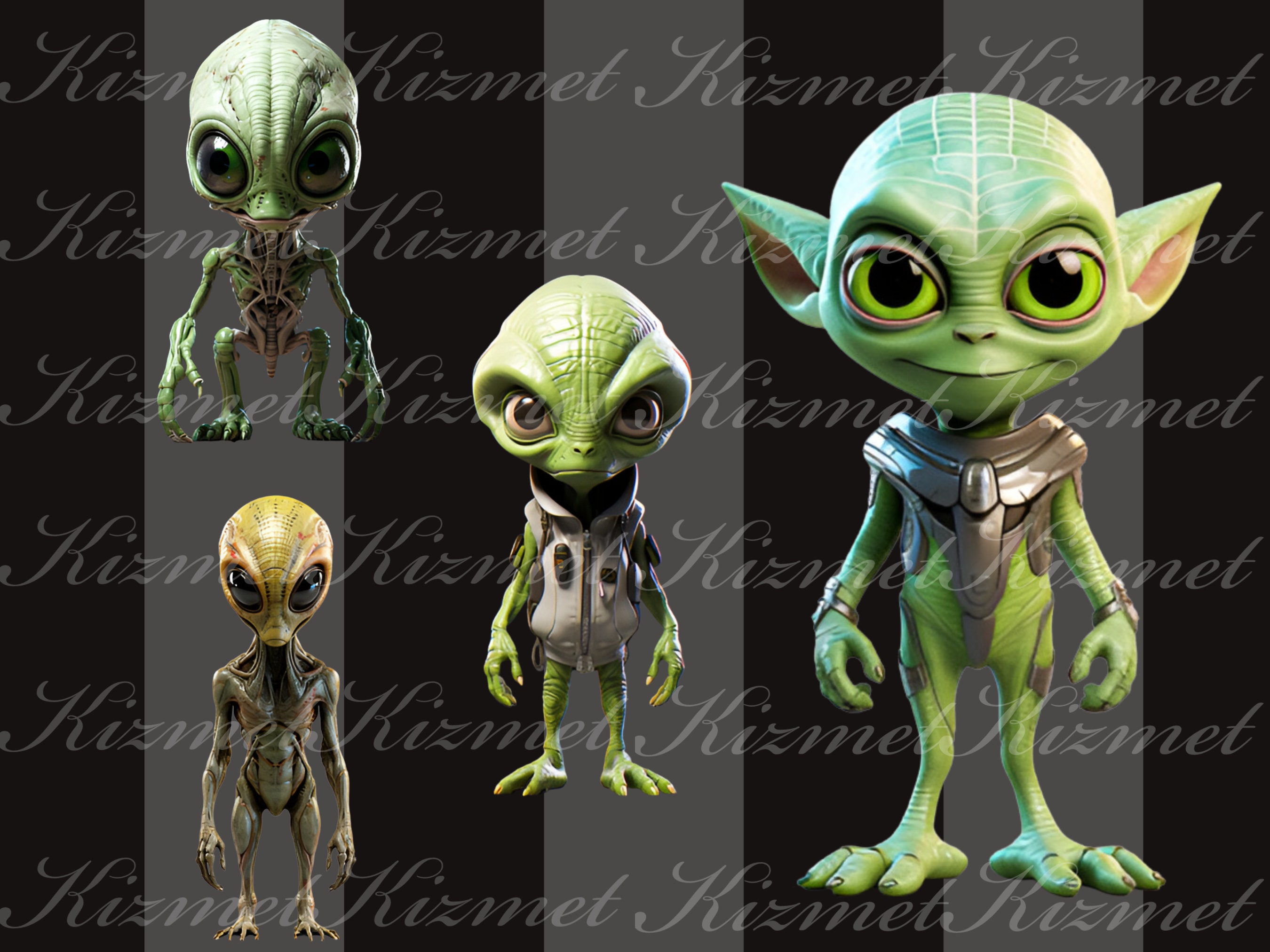 Set of 24- 3D Aliens- Clipart PNG Files, Digital Downloads for Fun, 3D ...