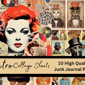 10 Retro Vintage Junk Journal Printable Pages Collage Sheets High Resolution Scrapbook Journals Instant Download Retro Vintage Mixed Media