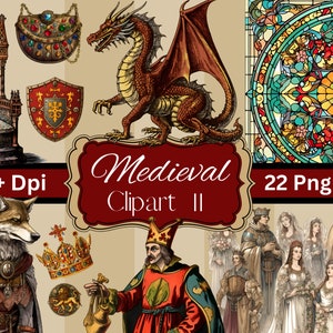 Medieval and Renaissance Themed Clipart 2, 300 Dpi 22 Beautiful PNG Images for Scrapbooks, Junk Journals, Websites or any creative project !