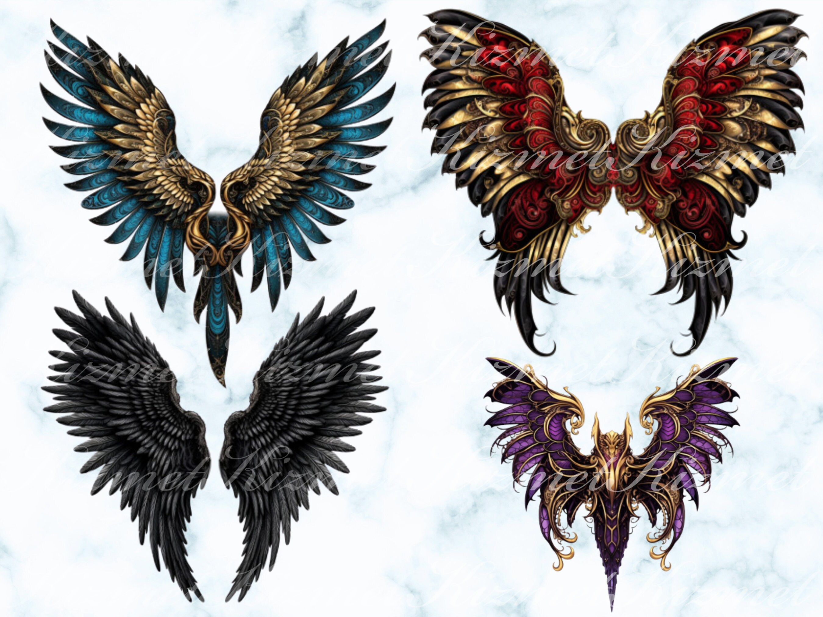 Gothic Wings Set of 24 High Quality Victorian Png Clipart Files. Large ...