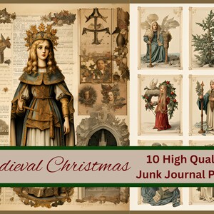 10 Mittelalterliche Weihnachten Junk Journal druckbare Seiten Collage Sheets Hochauflösende Scrapbook Journal Sofortiger Download Renaissance Mixed Media