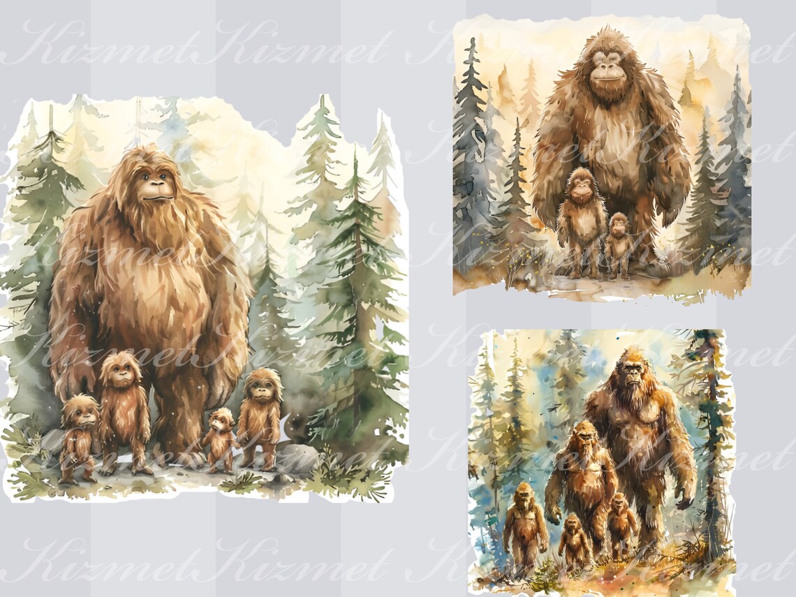 Set of 19 Bigfoot Watercolor Clipart PNG Files, Digital Downloads for ...