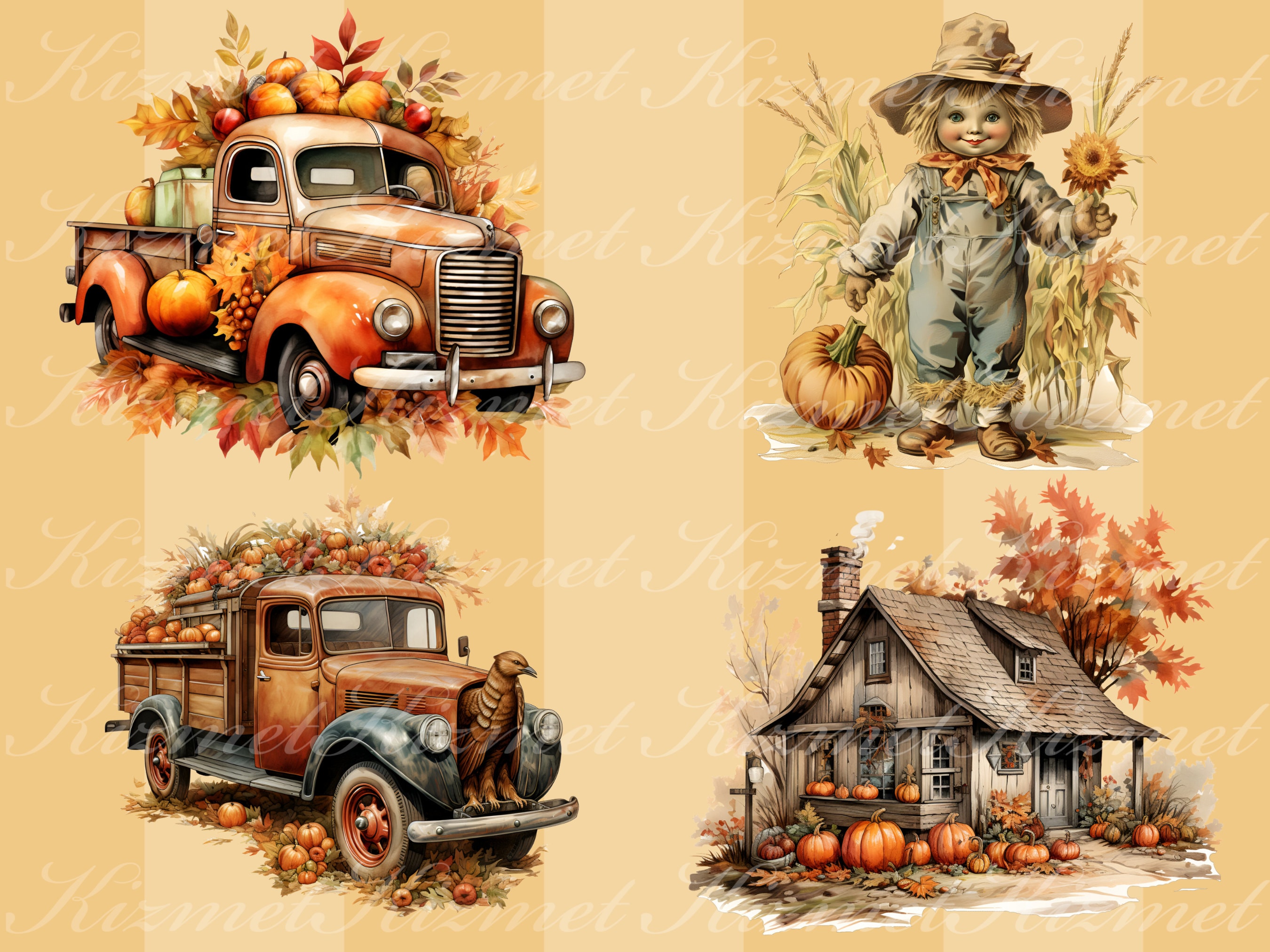 24 Vintage Thanksgiving Clipart, PNG Instant Download, Commercial Use ...