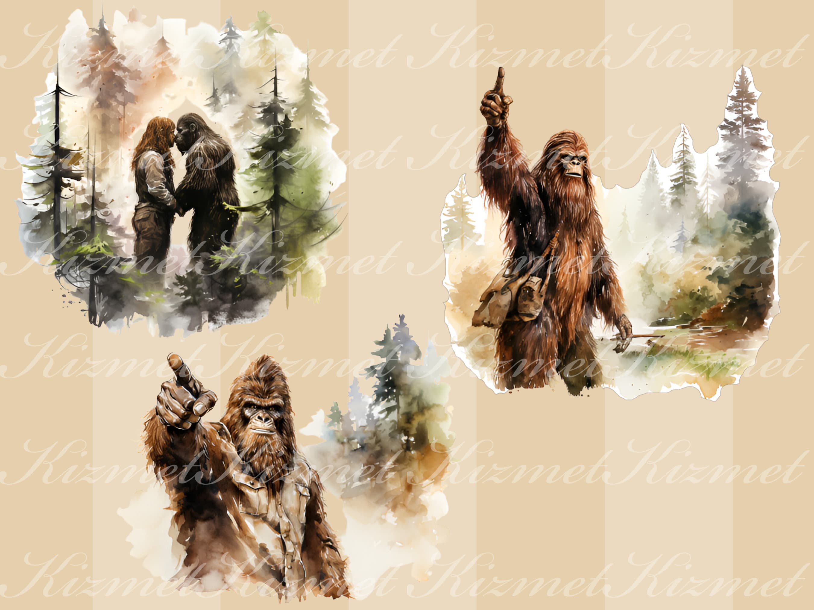 Set of 23 Bigfoot Watercolor Clipart PNG Files, Digital Downloads for ...