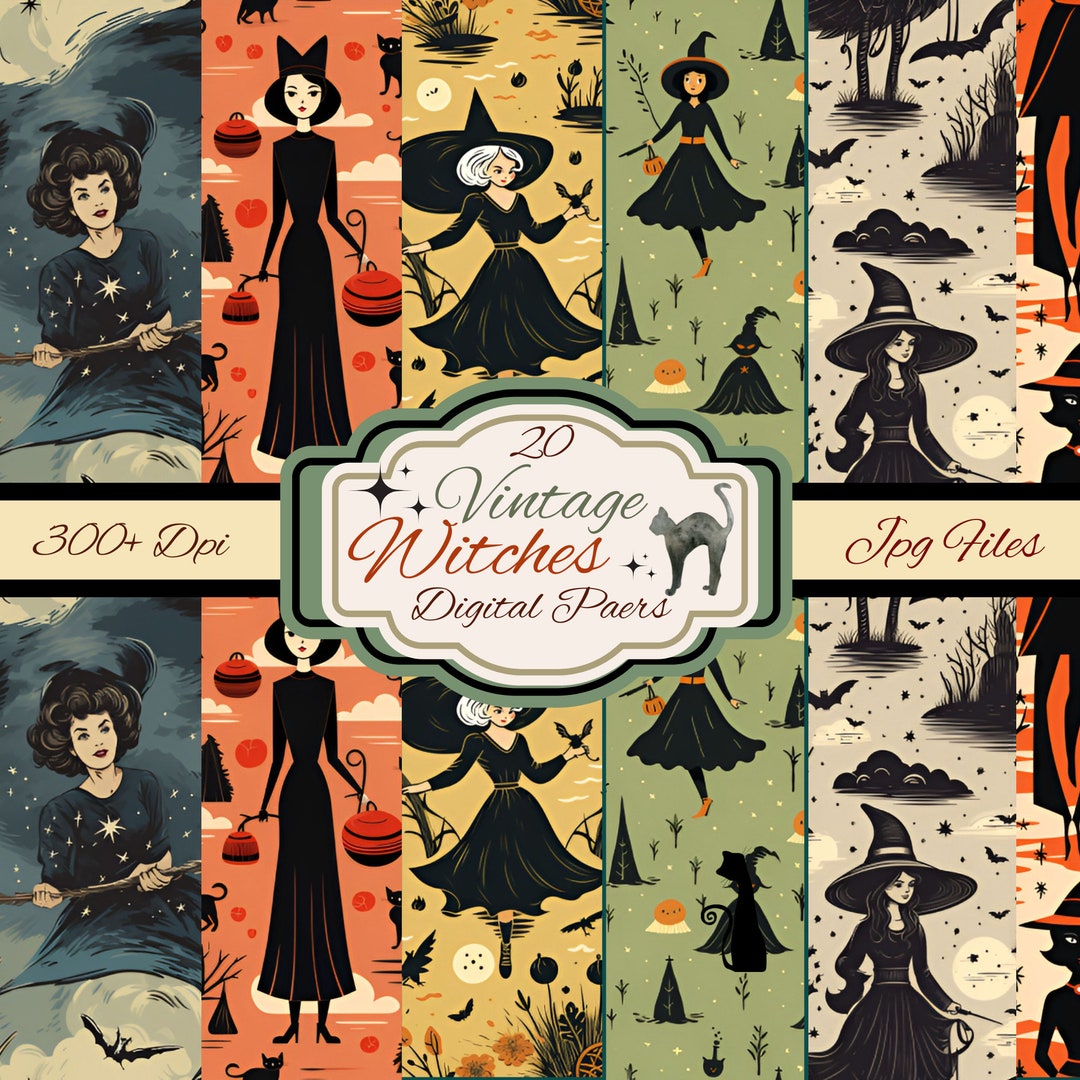 20 Vintage Witch Halloween Seamless Patterns 12x12 Digital - Etsy