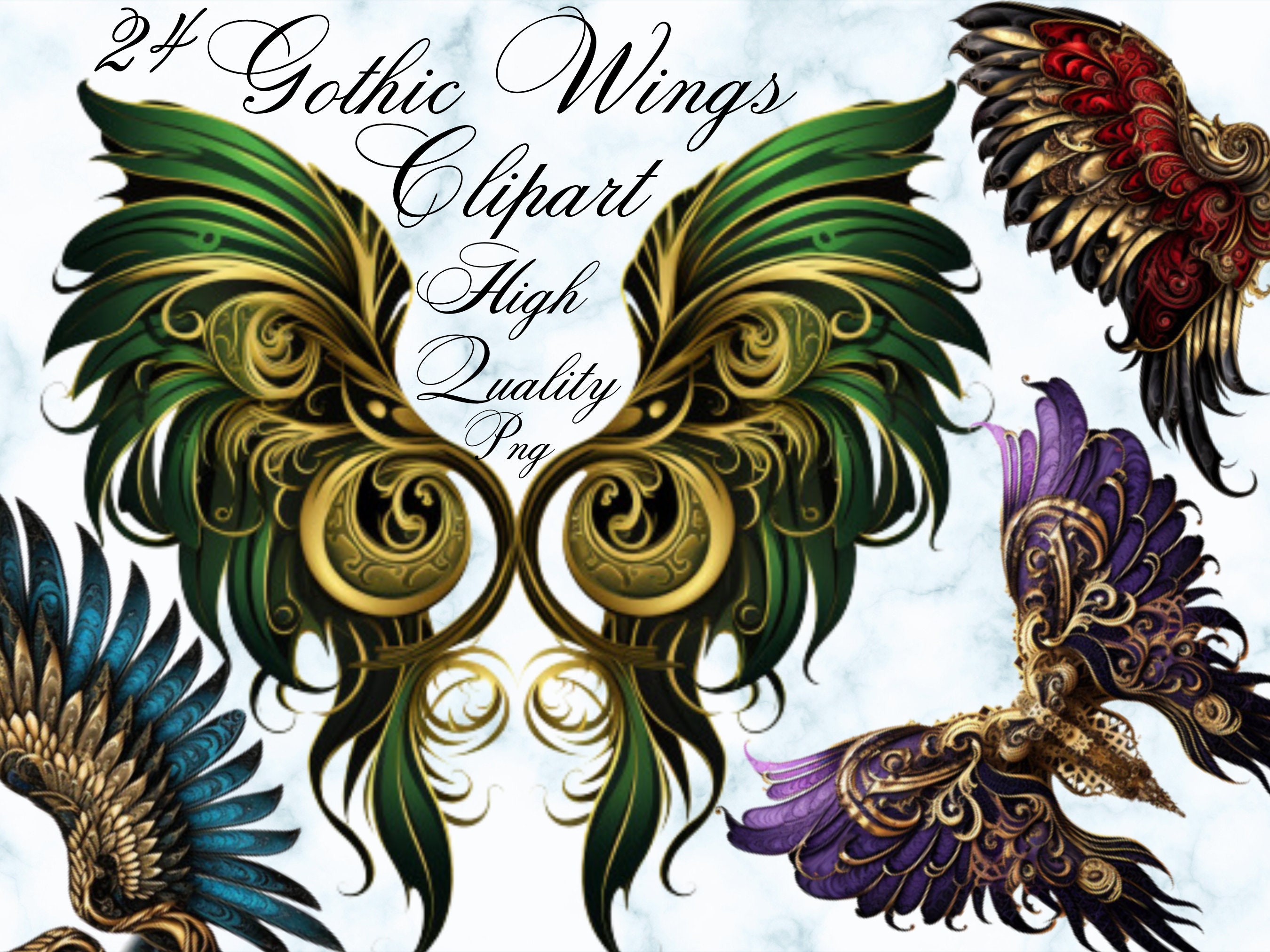 Gothic Wings Set of 24 High Quality Victorian Png Clipart Files. Large ...