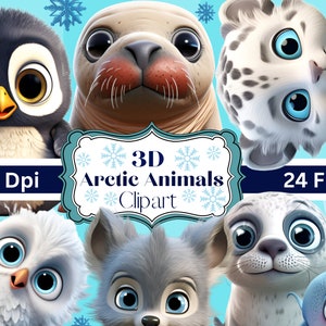 Set von 24 niedlichen 3D-Tieren- 3D-Clipart PNG-Dateien, lustige digitale Downloads 3D-Tiere, digitale Wandkunst, Sublimationsdrucke T-Shirts Tassen, mehr