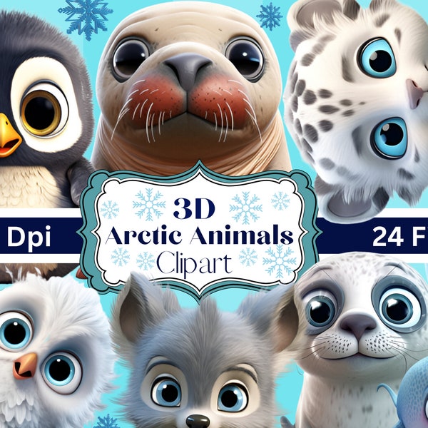 Set of 24- Cute 3D Animals- 3D Clipart PNG files, Fun Digital Downloads 3D Animals, Digital Wall Art, Sublimation Prints t shirts mugs, more