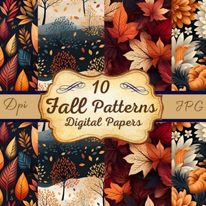 Autumn Seamless Patterns, Digital Paper, High Resolution 12x12 Sublimation Fabric Scrapbook Junk Journal Background Printable Fall Pattern