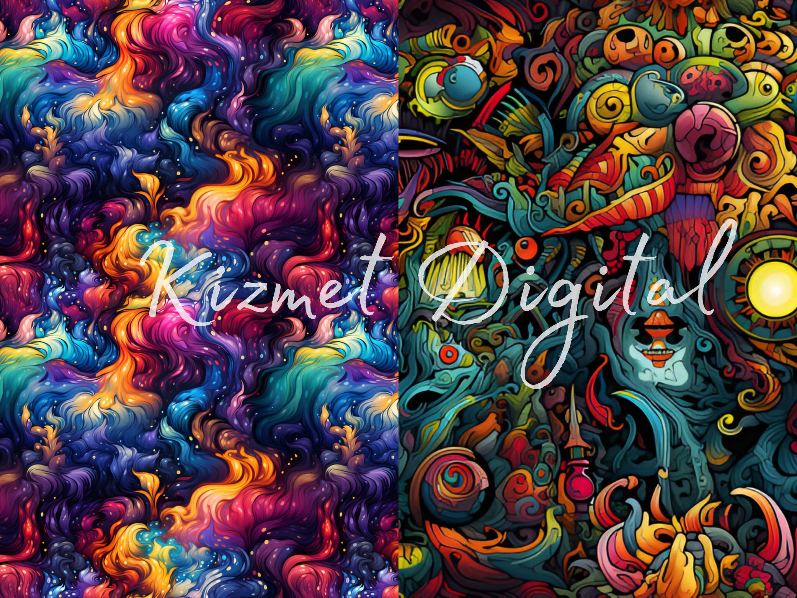 Printable Psychedelic Pattern Psychedelic Seamless Patterns, Digital Paper, High Resolution 12x12 ...