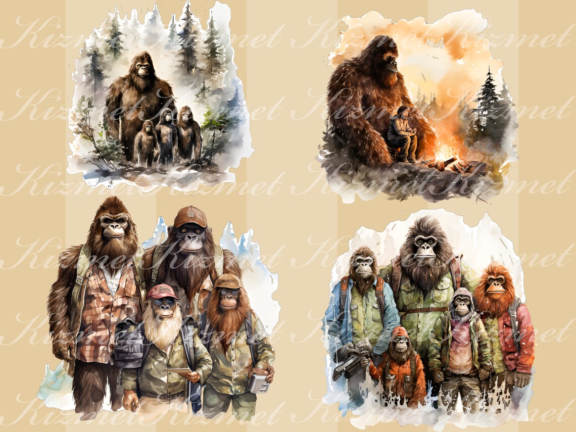 Set of 23 Bigfoot Watercolor Clipart PNG Files, Digital Downloads for ...
