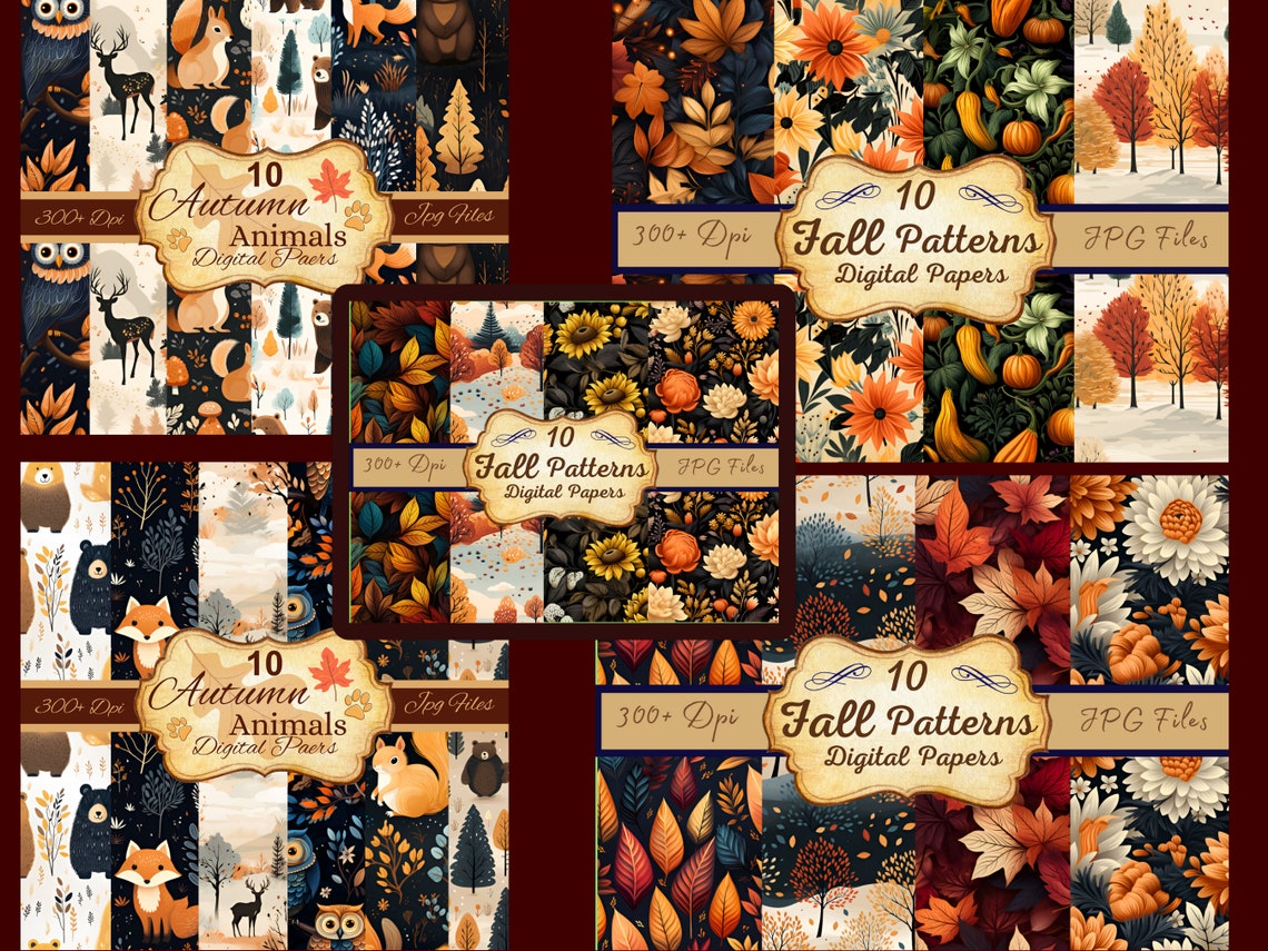 50 Autumn and Fall Seamless Patterns Bundle, Digital Paper 12x12 ...