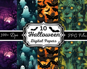 Spooky Seamless Patterns, Digital Paper, High Resolution 12x12 Sublimation, Fabric Scrapbook Junk Journal Background Printable Halloween Jpg