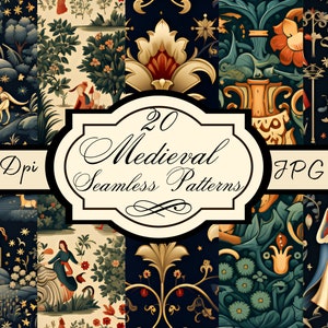Mittelalter/Renaissance Wandteppich nahtlose Muster, digitaler Download Papier, 12x12 Sublimation Scrapbook Journal Wallpaper, mittelalterliche Printables