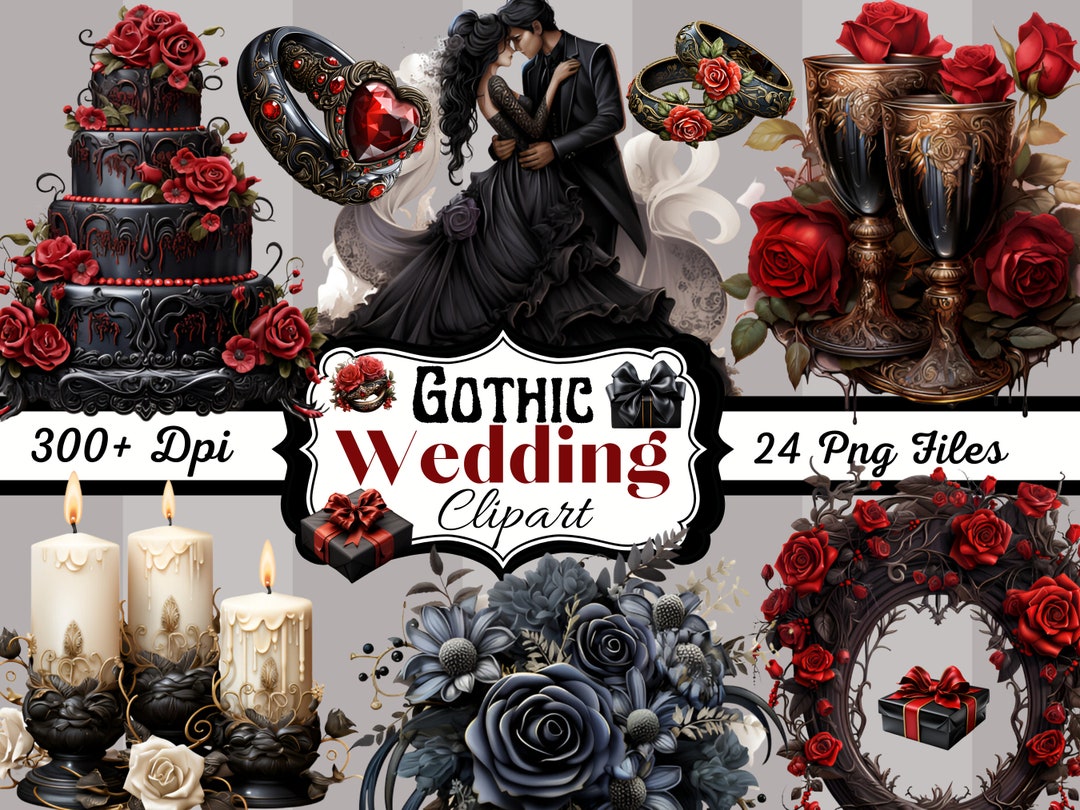 24 Gothic Wedding Clipart, PNG Instant Download, Commercial Use