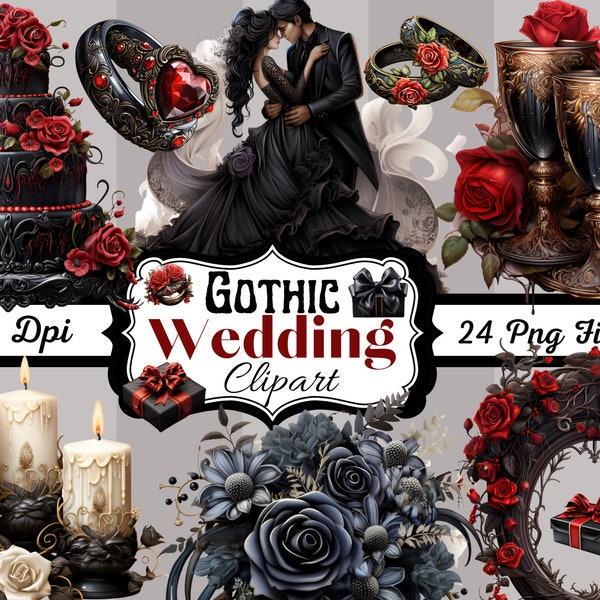 24 Gothic Wedding Clipart, PNG Instant Download, Commercial Use, vampire, Fun Downloads, Scrapbook, Journals, Stickers, Invitations, Mugs