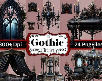 24 Gothic Clipart, PNG Instant Download, Commercial Use, Gothic vampire, Fun Downloads, Scrapbook, Junk Journal, Stickers, Sublimation, Mugs