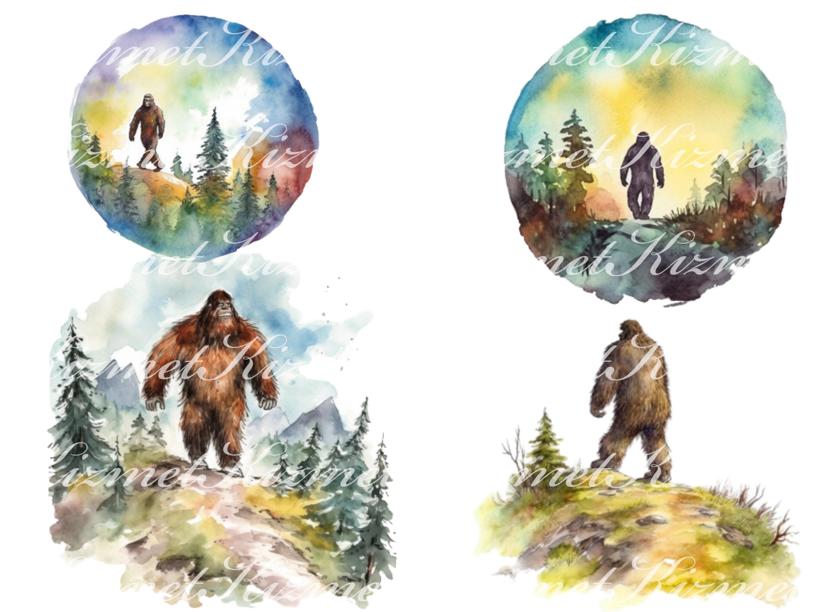 Set of 23 Bigfoot Watercolor Clipart PNG Files, Digital Downloads for ...