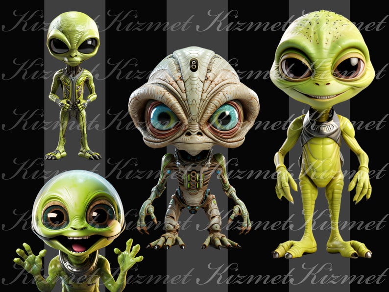 Set of 24- 3D Aliens- Clipart PNG Files, Digital Downloads for Fun, 3D ...