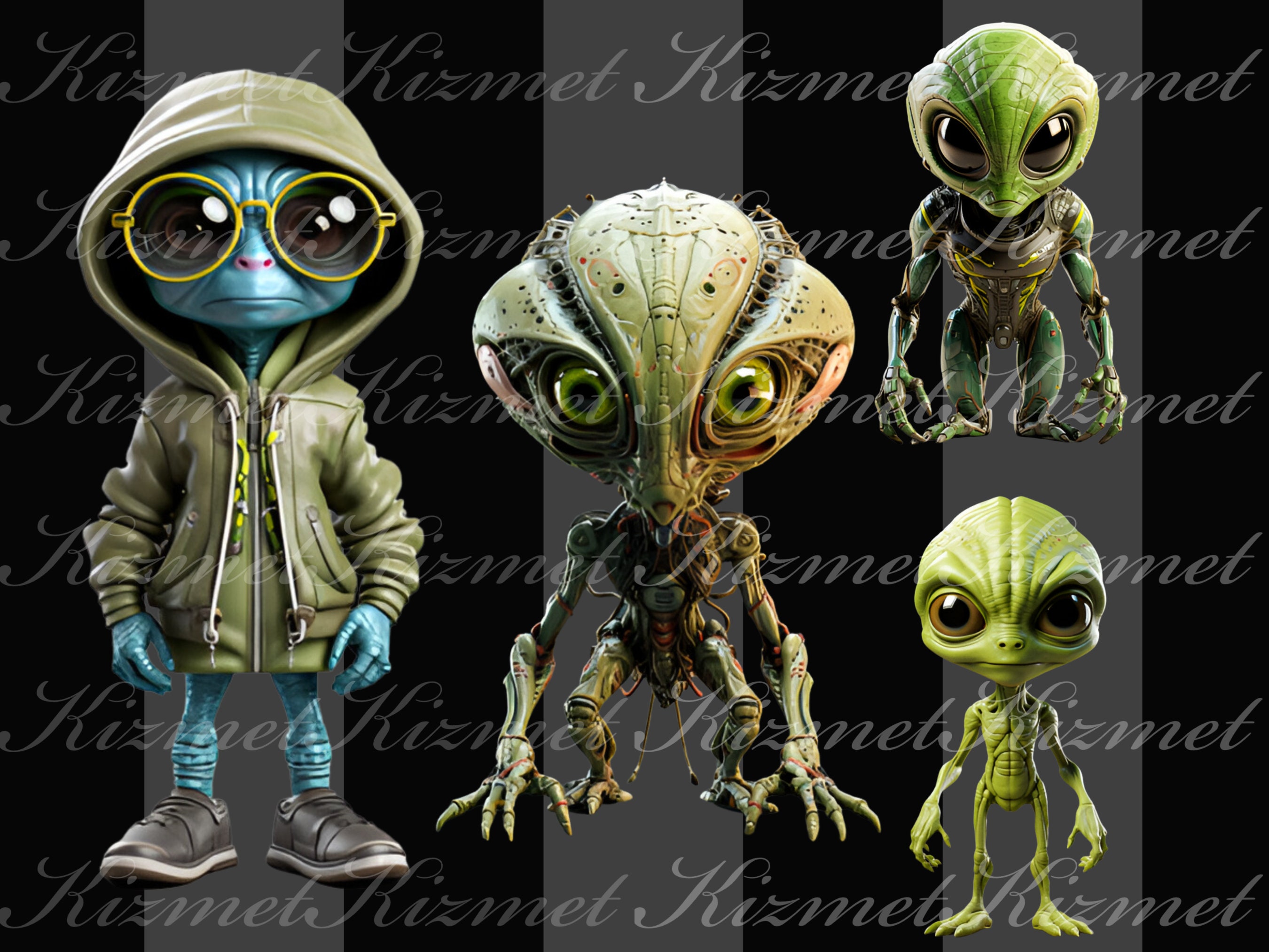 Set of 24- 3D Aliens- Clipart PNG Files, Digital Downloads for Fun, 3D ...