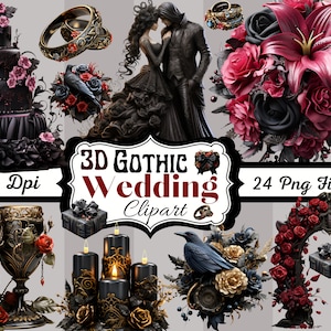 24- 3D Gothic Hochzeit Clipart, PNG sofortiger Download, kommerzielle Nutzung, Vampir, Spaß Downloads, Scrapbook Journals, Aufkleber, Einladungen, Tassen