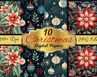 Christmas Seamless Patterns, Digital Paper, High Resolution 12x12 Sublimation, Fabric Scrapbook Junk Journal Background Printable Christmas