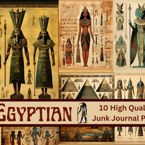 10 Egyptian Themed Junk Journal Printable Pages Collage Sheets High Resolution Scrapbook Journals Instant Download Renaissance Mixed Media