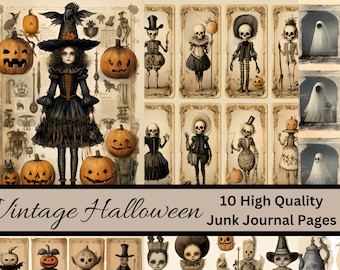 10 Vintage Halloween Junk Journal Printable Pages Collage Sheets High Resolution Scrapbook Journals Instant Download Grimoire Mixed Media